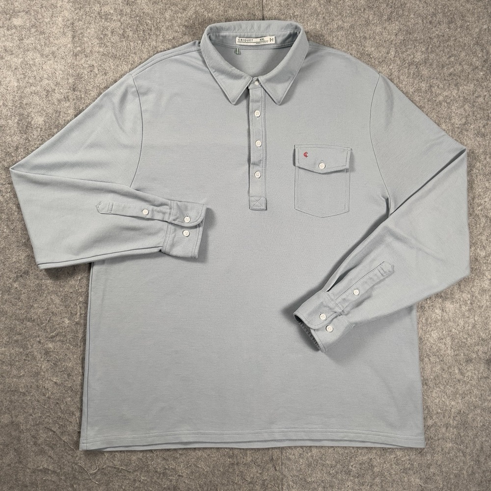 Criquet Performance Players Shirt Mens XXL Blue Long Sleeve Pocket Polo